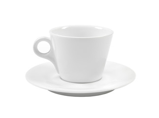 Empty white coffee cup and saucer