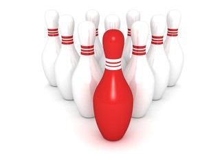 bowling pins with red leader