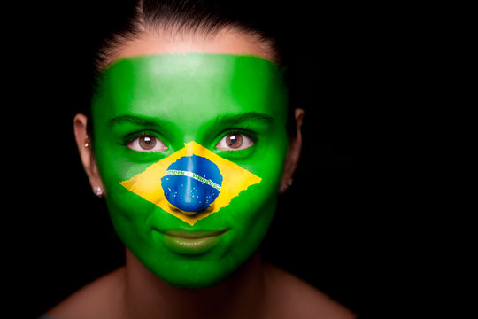 Portrait of a woman with the flag of the Brazil