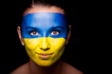 Portrait of a woman with the flag of the Ukraine