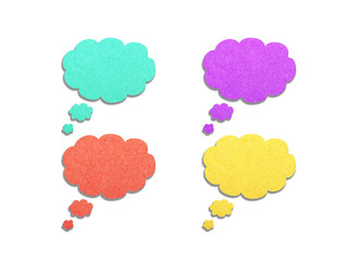 cloud talk tag recycled paper craft stick on white background.