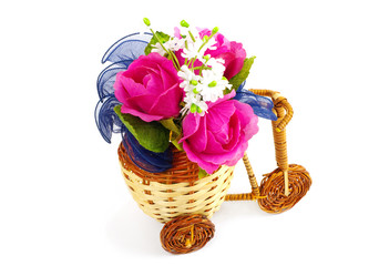 Fototapeta na wymiar Decorative bicycle vase with flowers