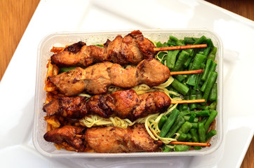 Chicken sate with fried rice