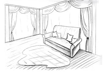 Graphic sketch,  living room