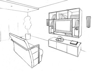 Graphic sketch,  living room