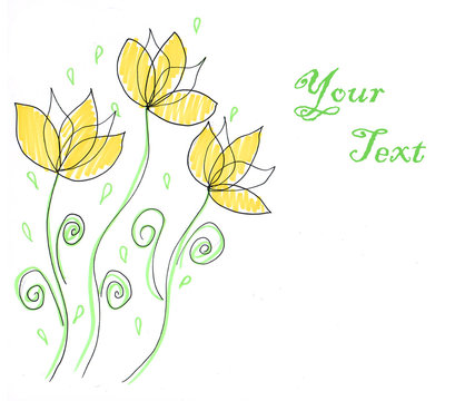 Sketch, flowers, with place for your text