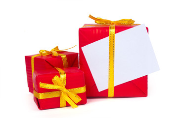 Three red gift boxes