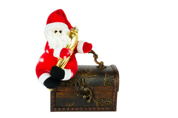 santa klaus sitting on an antiquarian chest