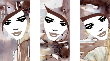 Crédence de cuisine en verre imprimé Inspiration picturale trois portraits de femmes