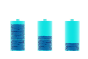 Eco batteries with different charge levels on white background.