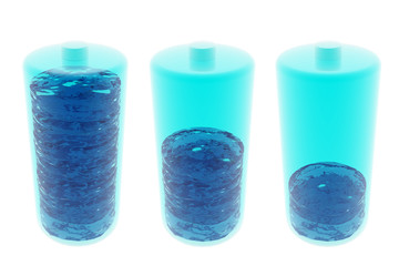 Eco batteries with different charge levels on white background.