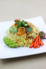 Spicy Indian style vegetable rice noodle dish