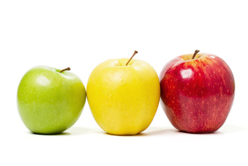 Three apples on a white background. Objects with Clipping Paths.