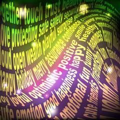 Abstract neon background from words of good wishes