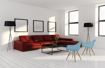 Modern interior living room, wood floor scandinavian style