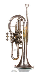 old trumpet isolated on white