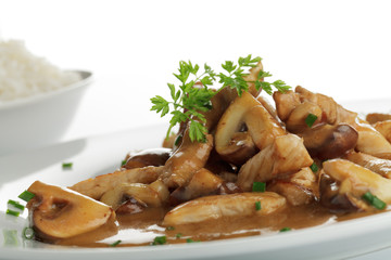 Schweinegeschnetzeltes mit Champignons und Reis