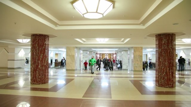 People in library hall
