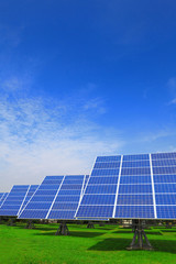 Solar Panel with green grass and beautiful blue sky