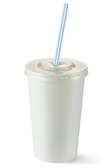 Disposable cup of middle volume for beverages with straw