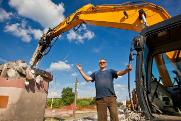 Demolition Expert Pointing OK Hand Gesture