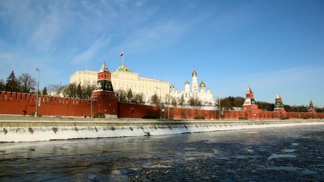 Quay and walls of Moscow Kremlin and Ivan Great Bell Tower