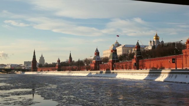 Embankment and walls of Moscow Kremlin and Ivan Great Bell Tower