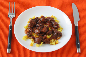 rice with octopus and sauce