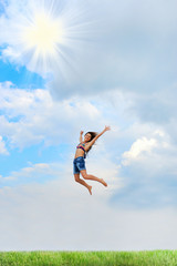 Beautiful Woman over blue Sky
