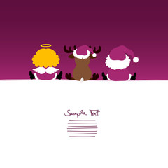 Card Santa, Angel & Reindeer Purple
