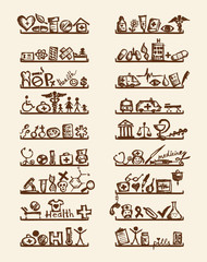 Shelves with medical icons for your design