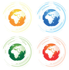 a set of four abstract worlds