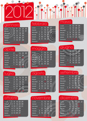 calendario 2012 stile anni '70 in italiano rosso e grigio