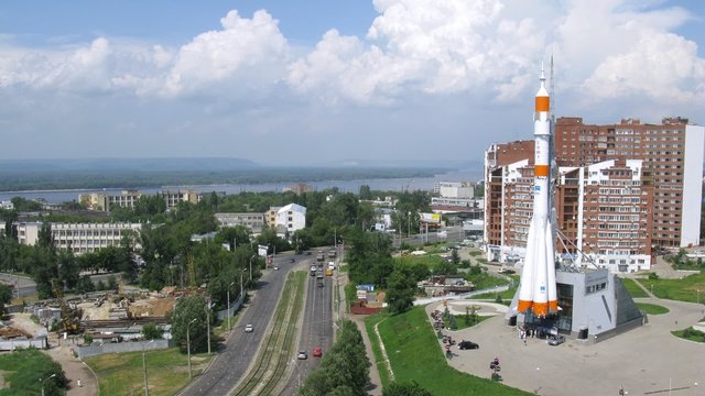 Real “Soyuz” type rocket as monument in Samara, time lapse