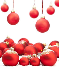 Red Christmas baubles with space for text
