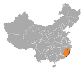 Map of China, Fujian highlighted