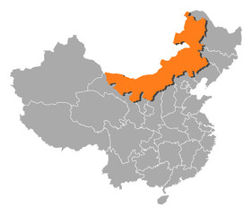 Map of China, Inner Mongolia highlighted