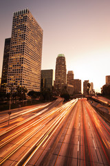 Los Angeles, Urban City at Sunset with Freeway Trafic