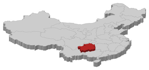 Map of China, Guizhou highlighted