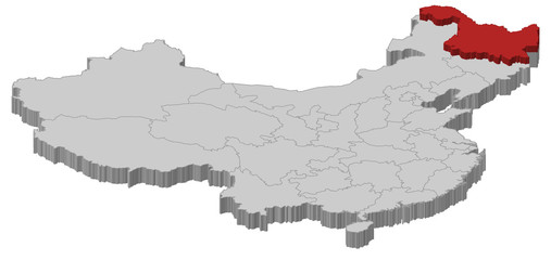 Map of China, Heilongjiang highlighted