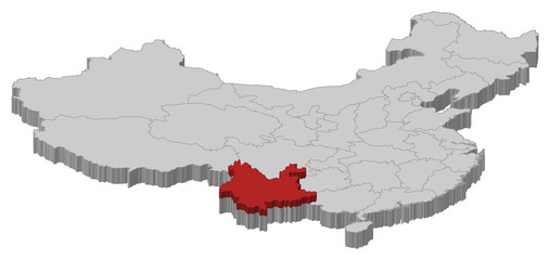 Map of China, Yunnan highlighted