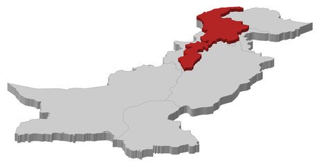 Obraz premium Map of Pakistan, Khyber Pakhtunkhwa highlighted