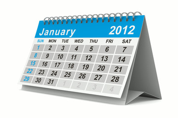 2012 year calendar. January. Isolated 3D image