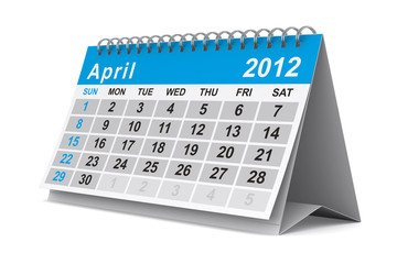 2012 year calendar. April. Isolated 3D image