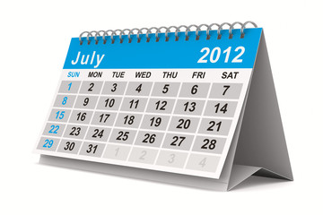 2012 year calendar. July. Isolated 3D image