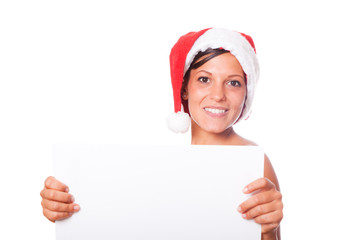 Sexy Woman with Santa Hat Holding Blank Board