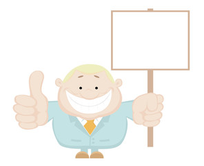 Vector businessman holding blank sign. Separate layers.
