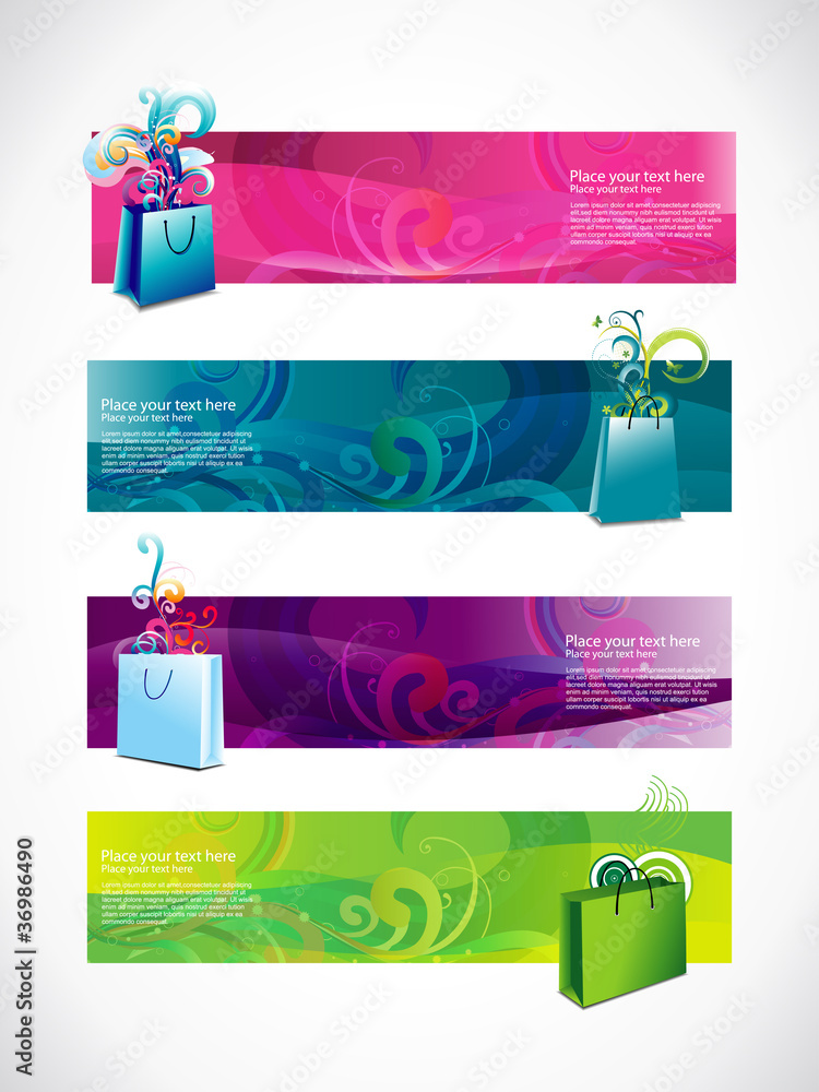 Sticker vector shopping headers set of four
