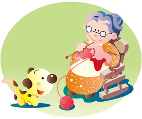 編み物をするおばあさん