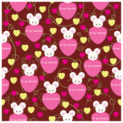 Seamless wallpaper pattern with cute mouse for Valentine's Day